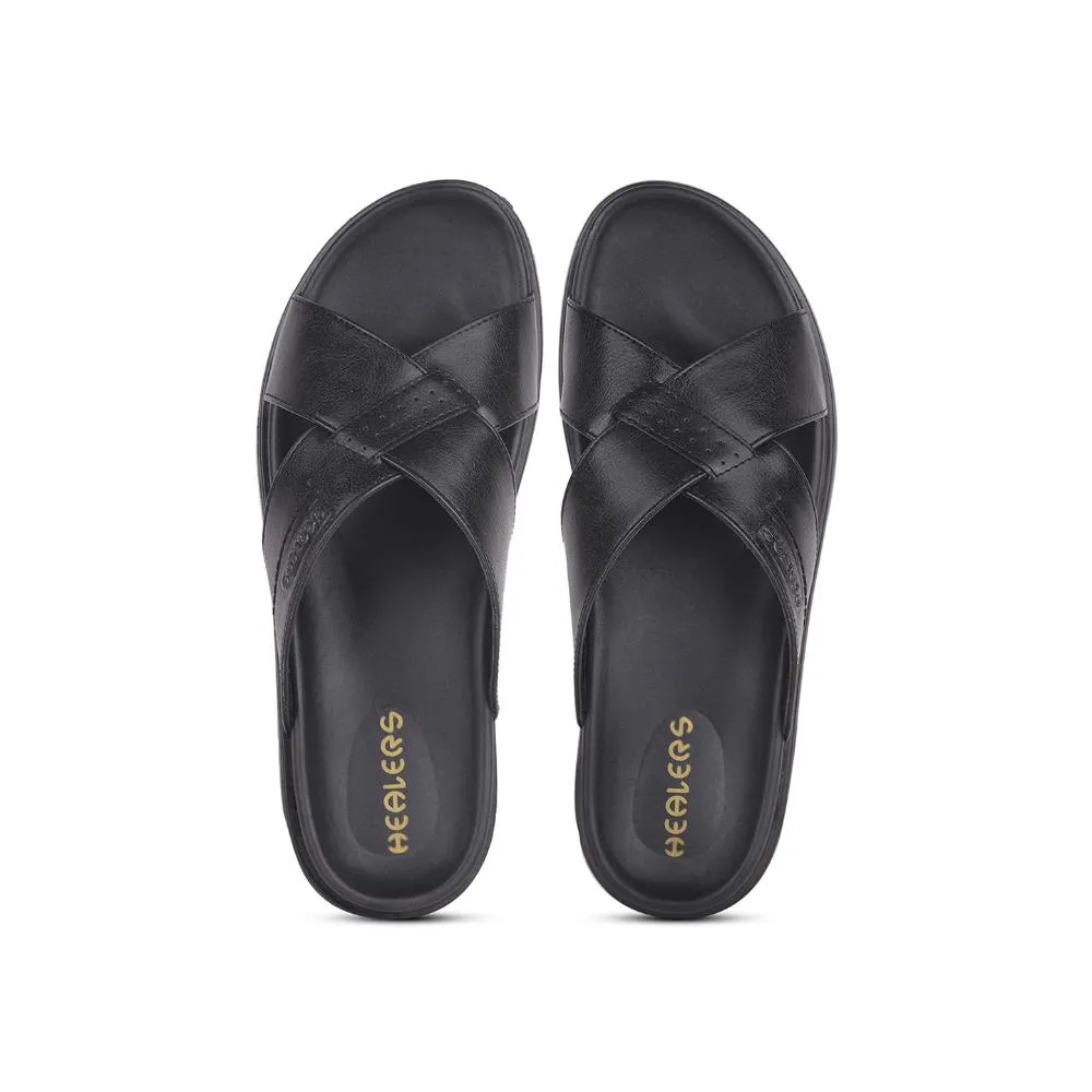 Platform Slippers Healers Casual Black Slippers For Men LEEKS-2 By Liberty