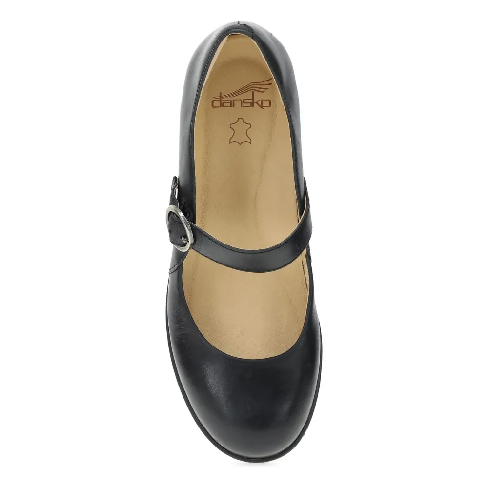Dress Shoes Closed Toe Dansko Deirdra Black Waterproof Burnished Leather Mary Jane (Women's)