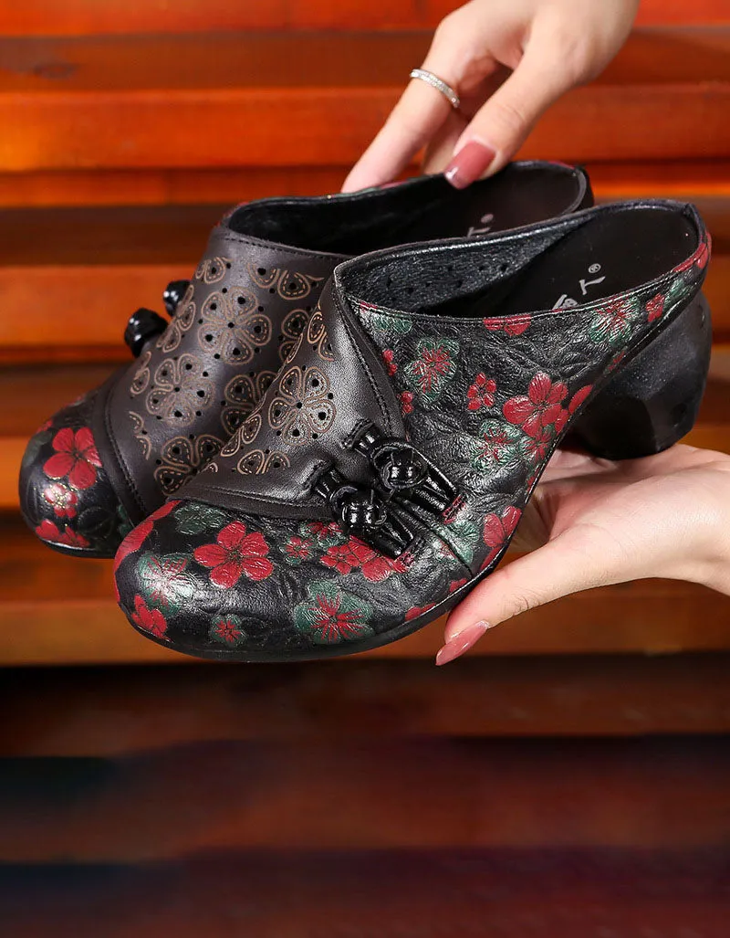 Toddler Bear Slippers Double Bucks front Leather Printed Chunky Heels Slides