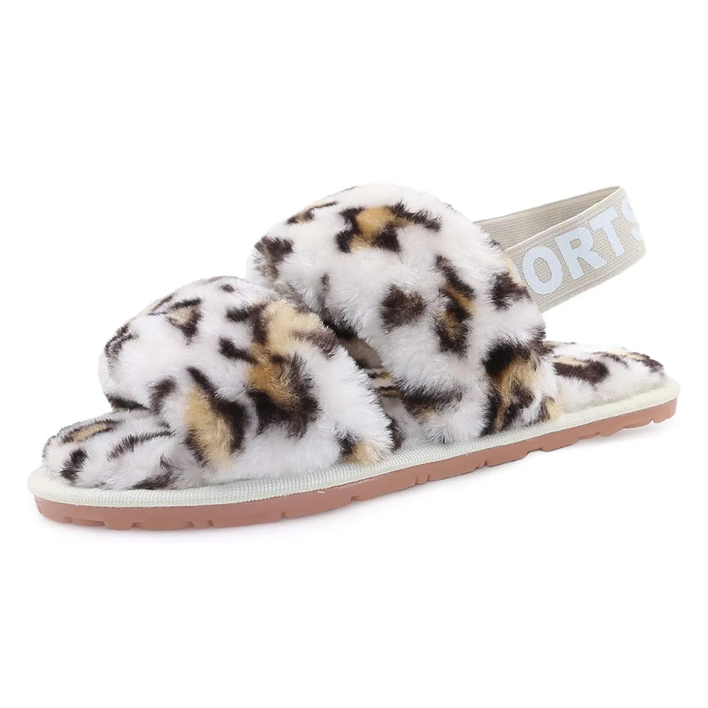 Way Soft Slippers Women's House Fuzzy Sandals Slipper(White Leopard)