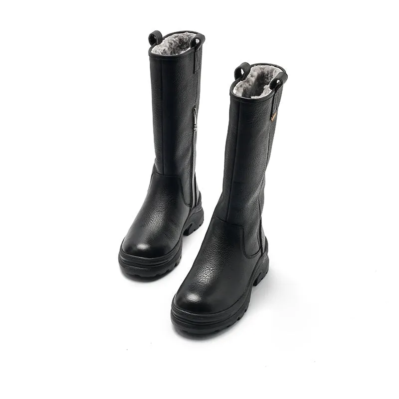 Raf Simons Snow Boots Dwarves Leather Mid Calf Boots Shearling Lined Snow Boots for Winter in Black/Red/Coffee