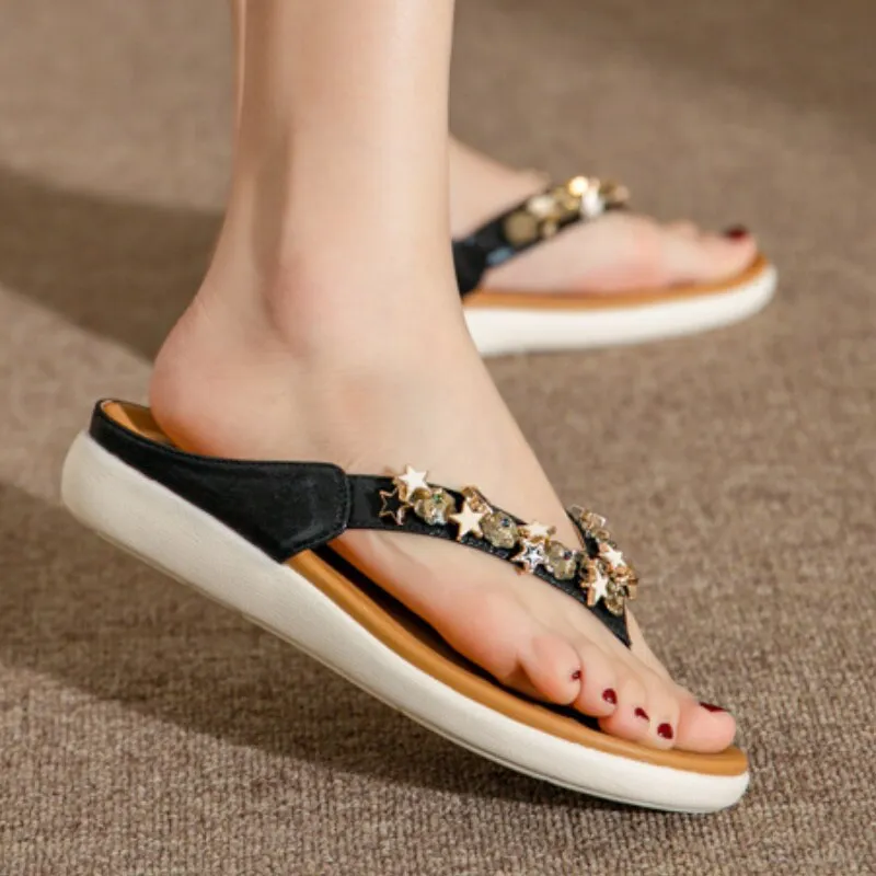 New Women's Sandals Rhinestones Casual Comfort Clip Toe Platform Fashion Light Flip Flops Wedge Beach Shoes Chanclas Mujer Asic Trail Running Shoe