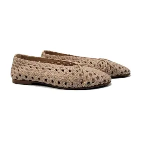 Lauve Taupe Braided Hi Cut Ballet 2240 Long Sleeve Dress Shoes