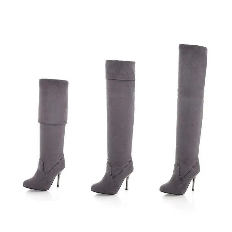 Best Dog Boots That Stay On Pointed Toe Velvet High Heels Over the Knee Boots for Women 1196