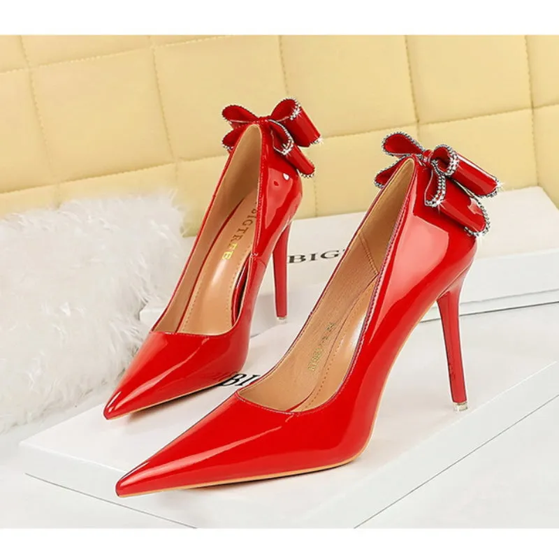 Elegant Shallow Mouth and Bowknot Detail Pointed-toe Stiletto Heels Shoes Asics Supination Walking Shoes