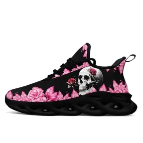 Asics Wrestling Shoes Ex Eo Twr900 Personalized Skull and Rose Floral Sneakers | Custom Gothic Blossom Sports Shoes in Black & White Styles | 2016MS-23023001