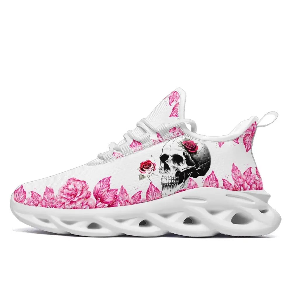 Personalized Skull and Rose Floral Sneakers | Custom Gothic Blossom Sports Shoes in Black & White Styles | 2016MS-23023001 Asics Gel Tactic 12 Shoes