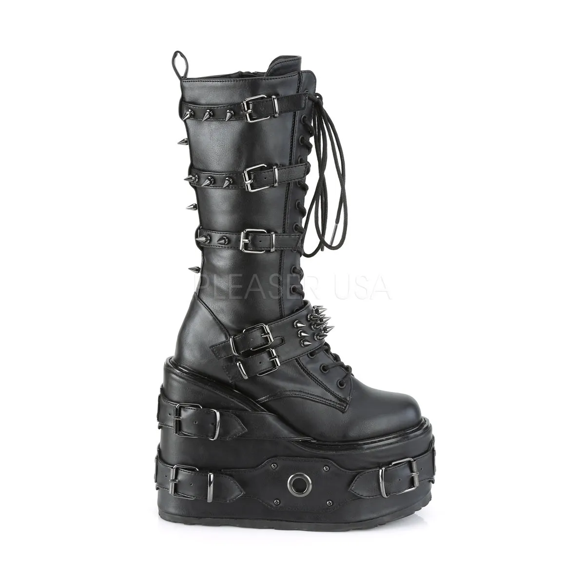 Best Work Boots For Summer Heat 5 Inch Platform SWING-327 Black Vegan Leather