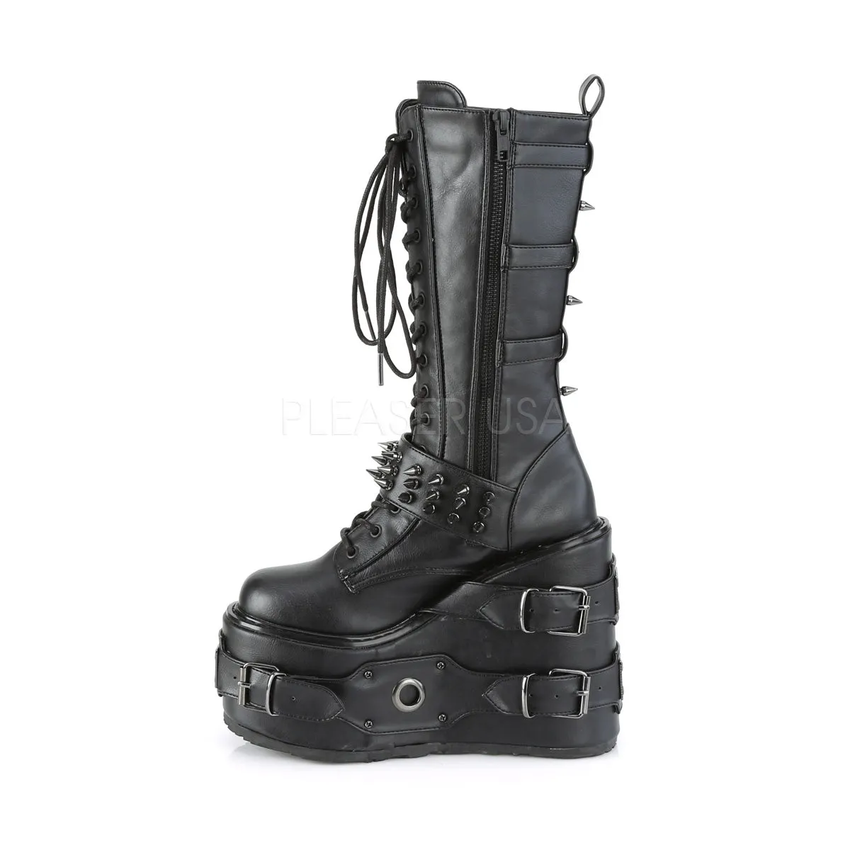 Best Chemical Resistant Work Boots 5 Inch Platform SWING-327 Black Vegan Leather