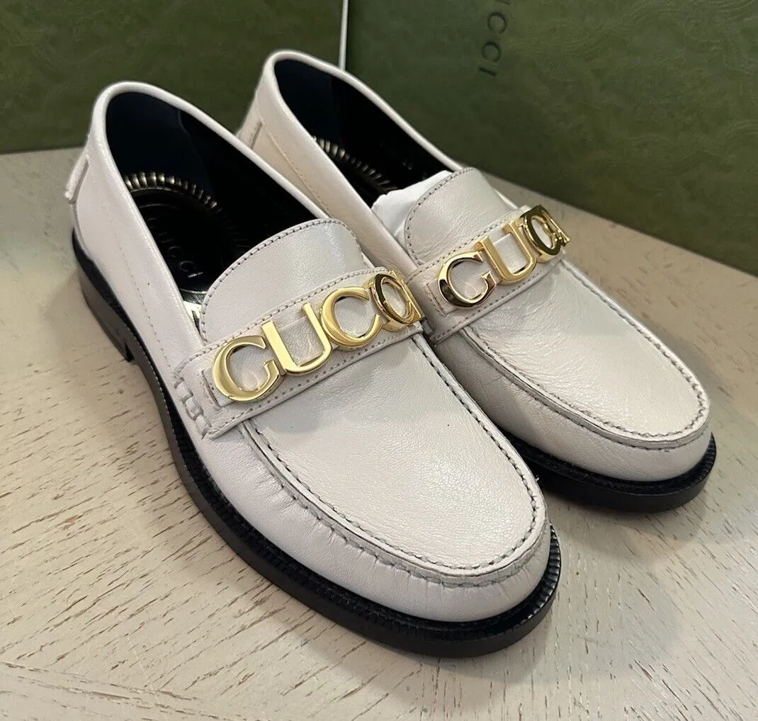 Gucci Women Logo Gucci Loafers Shoes Mystic White 5 US/35 Eu New 700036 Oscar Loafers