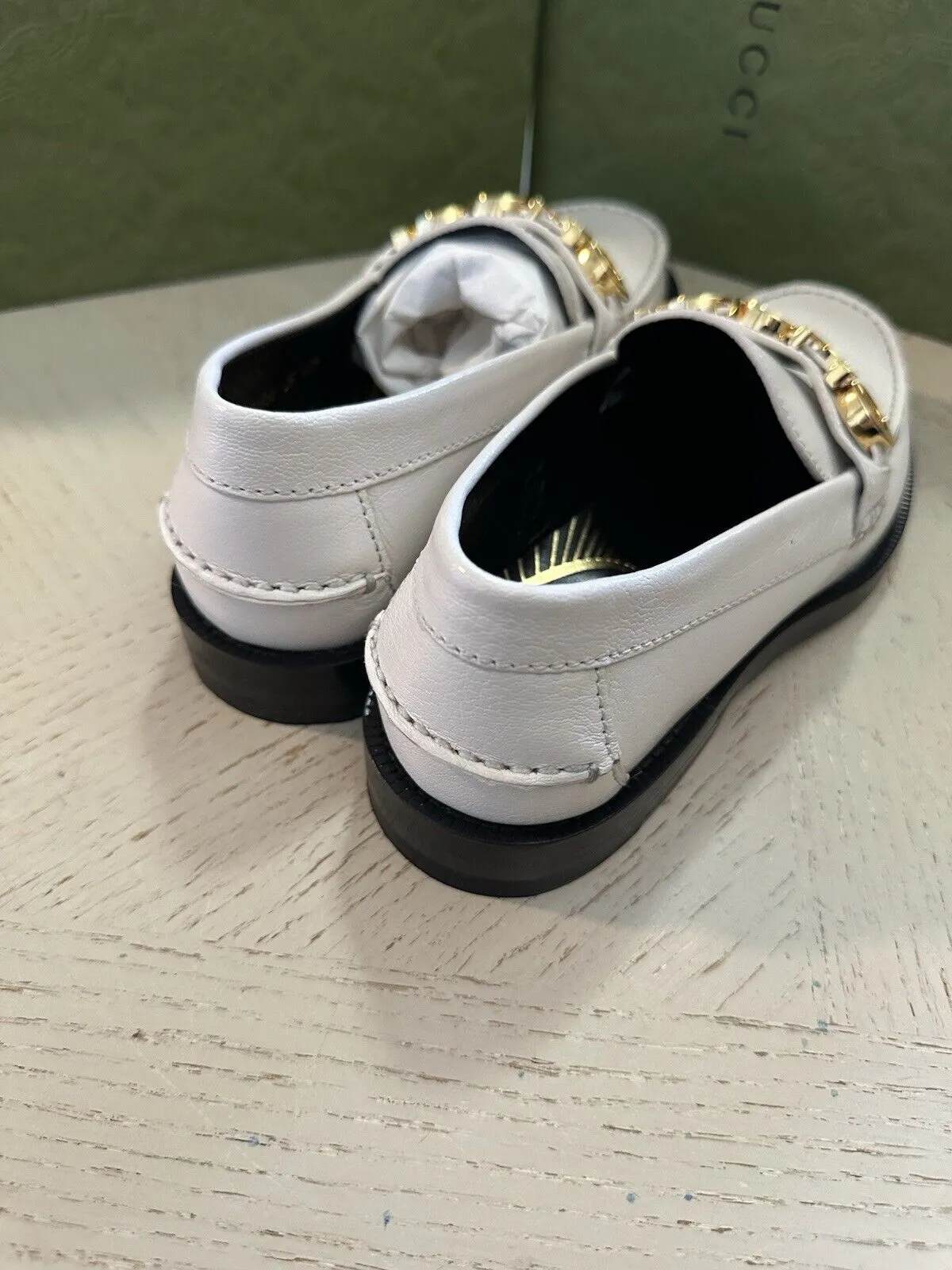 Gucci Women Logo Gucci Loafers Shoes Mystic White 5 US/35 Eu New 700036 Loafers Copy