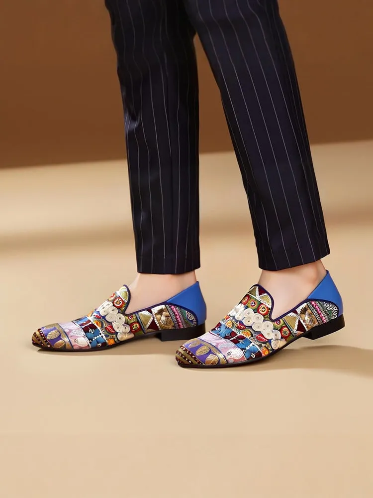 European and American trendy sequined patchwork handmade loafers for men, yuppie shoes with cowhide heels and slip-on slippers Pusheen Slippers