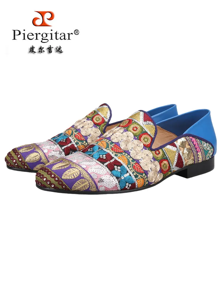 European and American trendy sequined patchwork handmade loafers for men, yuppie shoes with cowhide heels and slip-on slippers Adda Slippers