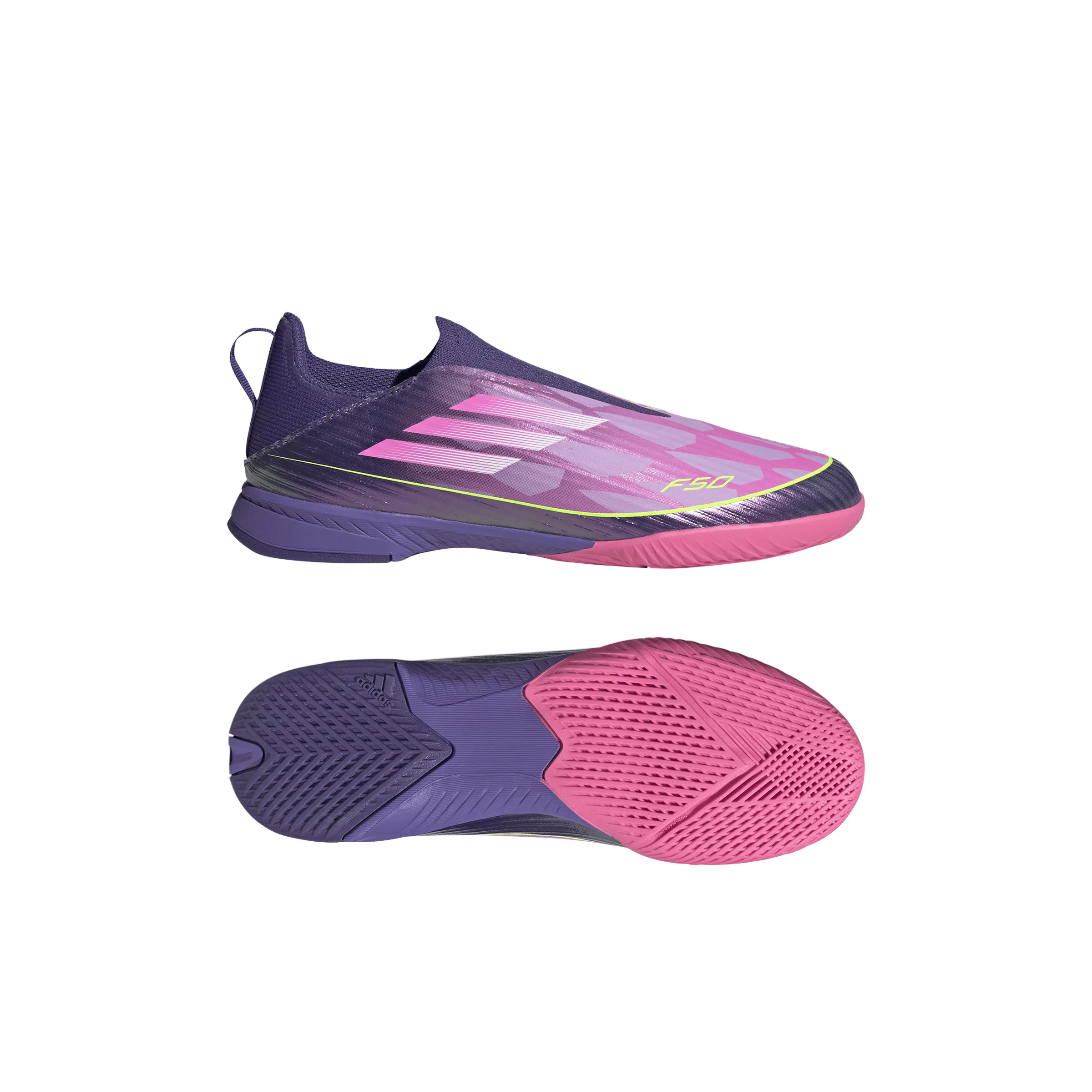 adidas F50 LEAGUE Laceless IN Youth Soccer Shoes - Purple/White/Lemon Adidas Floral Toddler Shoes