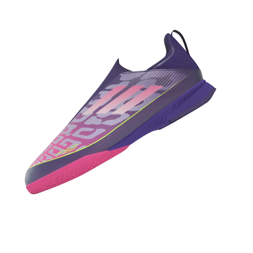 Adidas Campus 00s Athletic Shoes adidas F50 LEAGUE Laceless IN Youth Soccer Shoes - Purple/White/Lemon