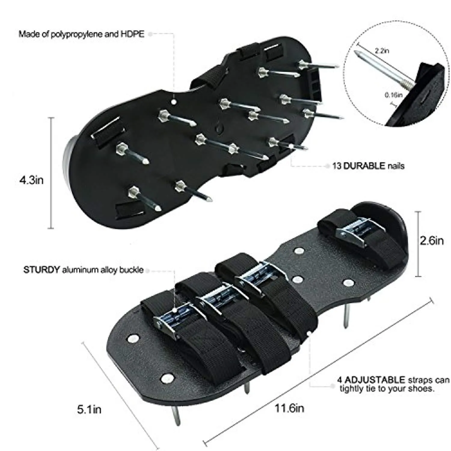 Asics Tiger Unisex Gel-lyte V Sanze Shoes H848n Blissun Lawn Aerator Shoes, 4 Aluminum Alloy Buckles Spiked Aerating Lawn Sandals, 26 Nails for Aerating Your Lawn or Yard, 4 Adjustable Straps Universal Size
