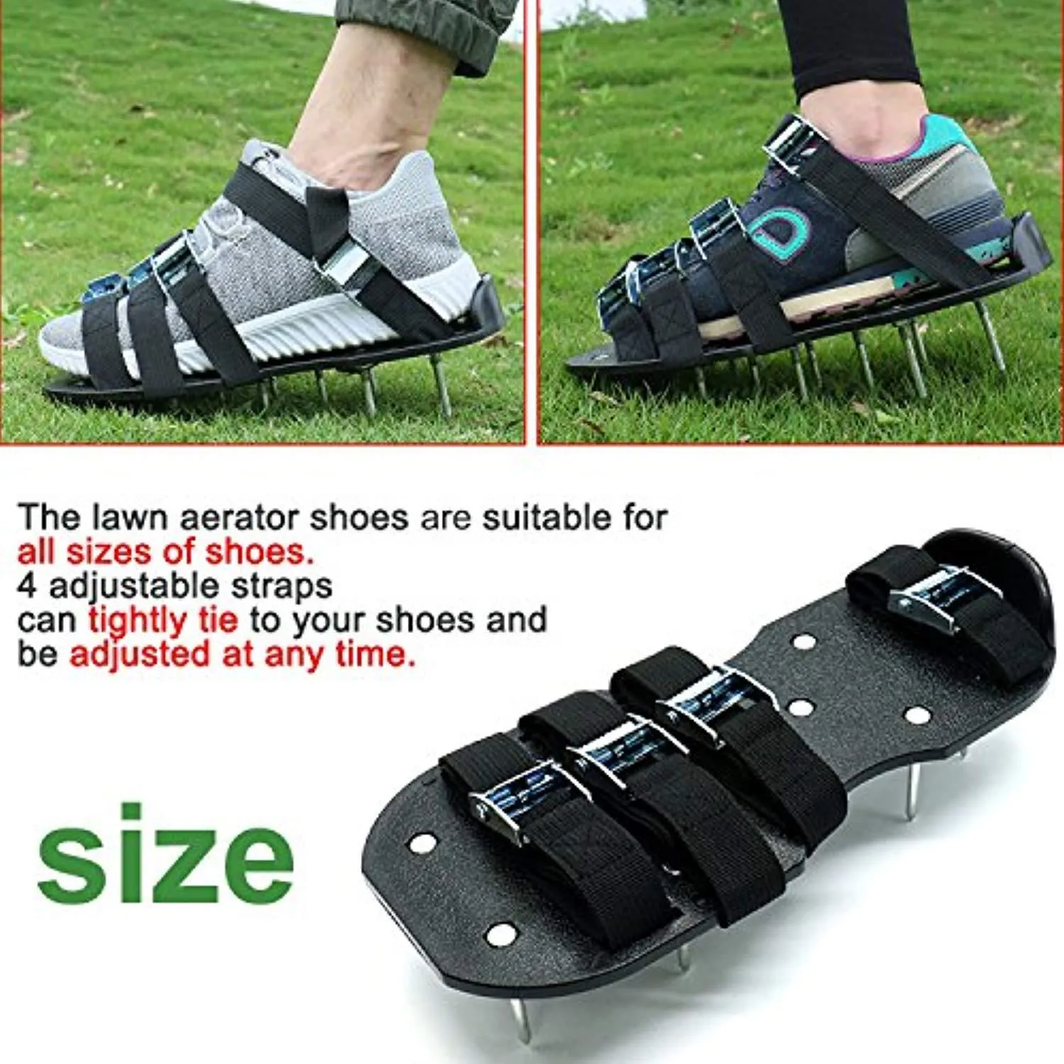 Blissun Lawn Aerator Shoes, 4 Aluminum Alloy Buckles Spiked Aerating Lawn Sandals, 26 Nails for Aerating Your Lawn or Yard, 4 Adjustable Straps Universal Size Asics Japan S Sportstyle Shoe