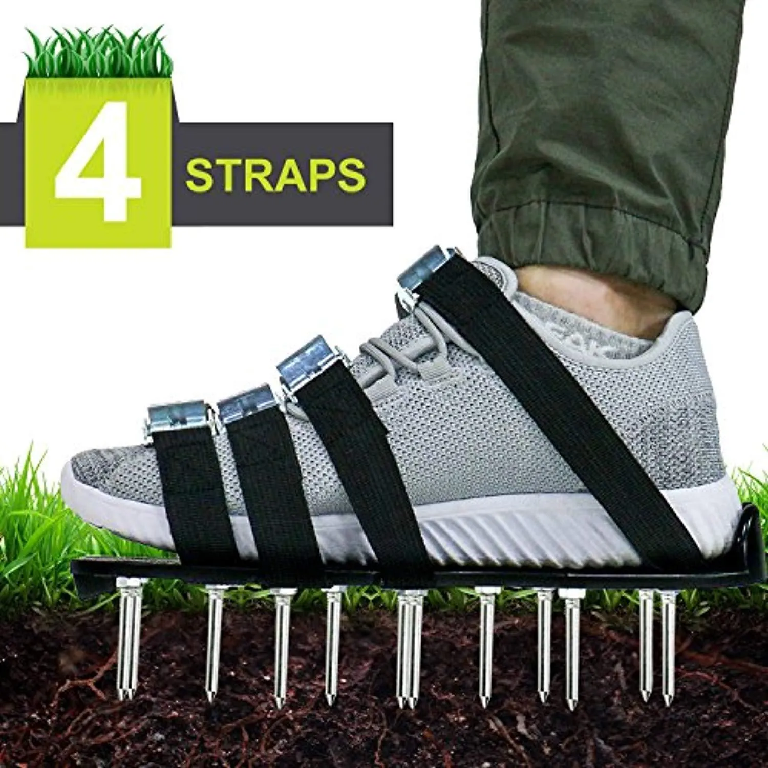Blissun Lawn Aerator Shoes, 4 Aluminum Alloy Buckles Spiked Aerating Lawn Sandals, 26 Nails for Aerating Your Lawn or Yard, 4 Adjustable Straps Universal Size Asics Lite Show Shoes