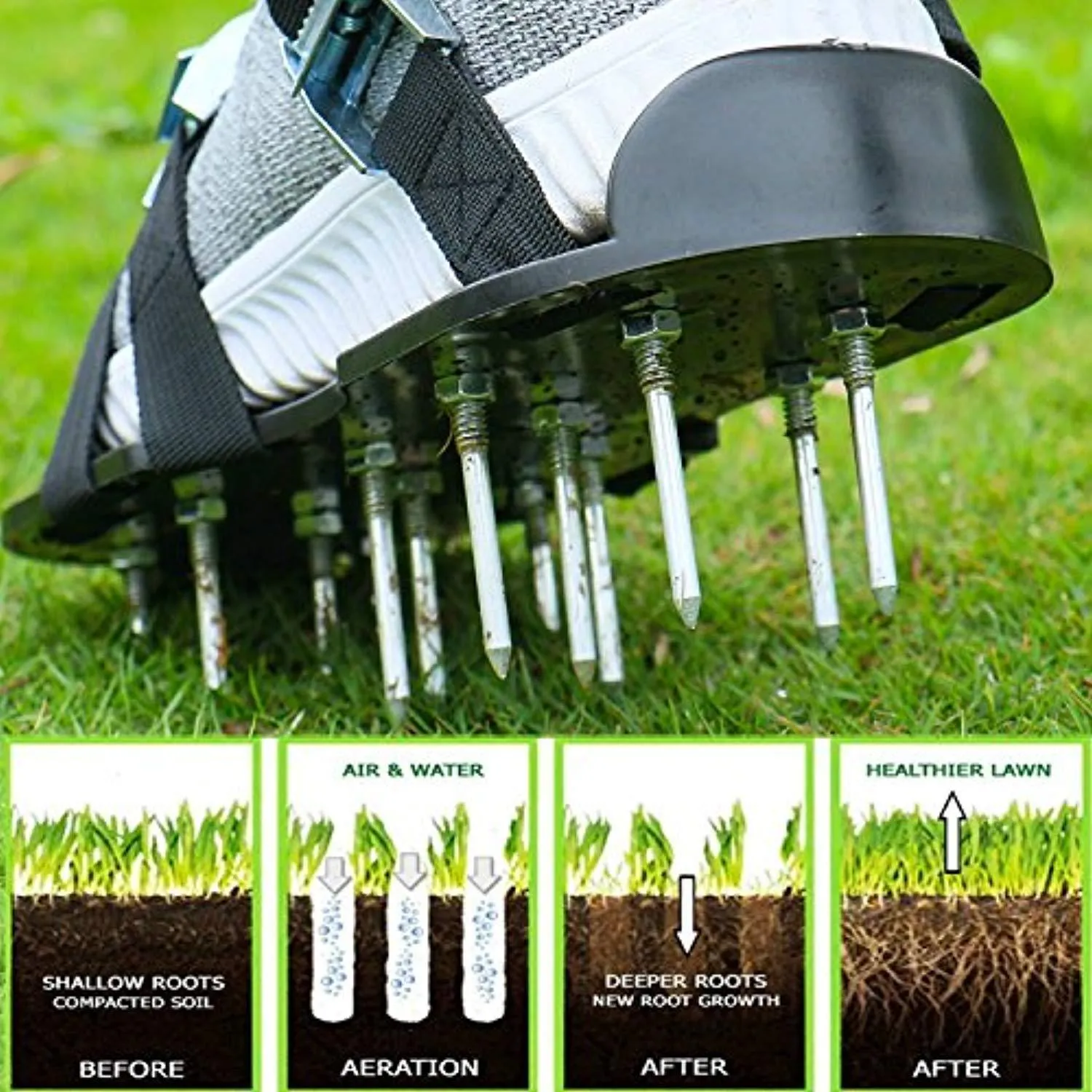 Blissun Lawn Aerator Shoes, 4 Aluminum Alloy Buckles Spiked Aerating Lawn Sandals, 26 Nails for Aerating Your Lawn or Yard, 4 Adjustable Straps Universal Size Asics Wrestling Mat Shoes