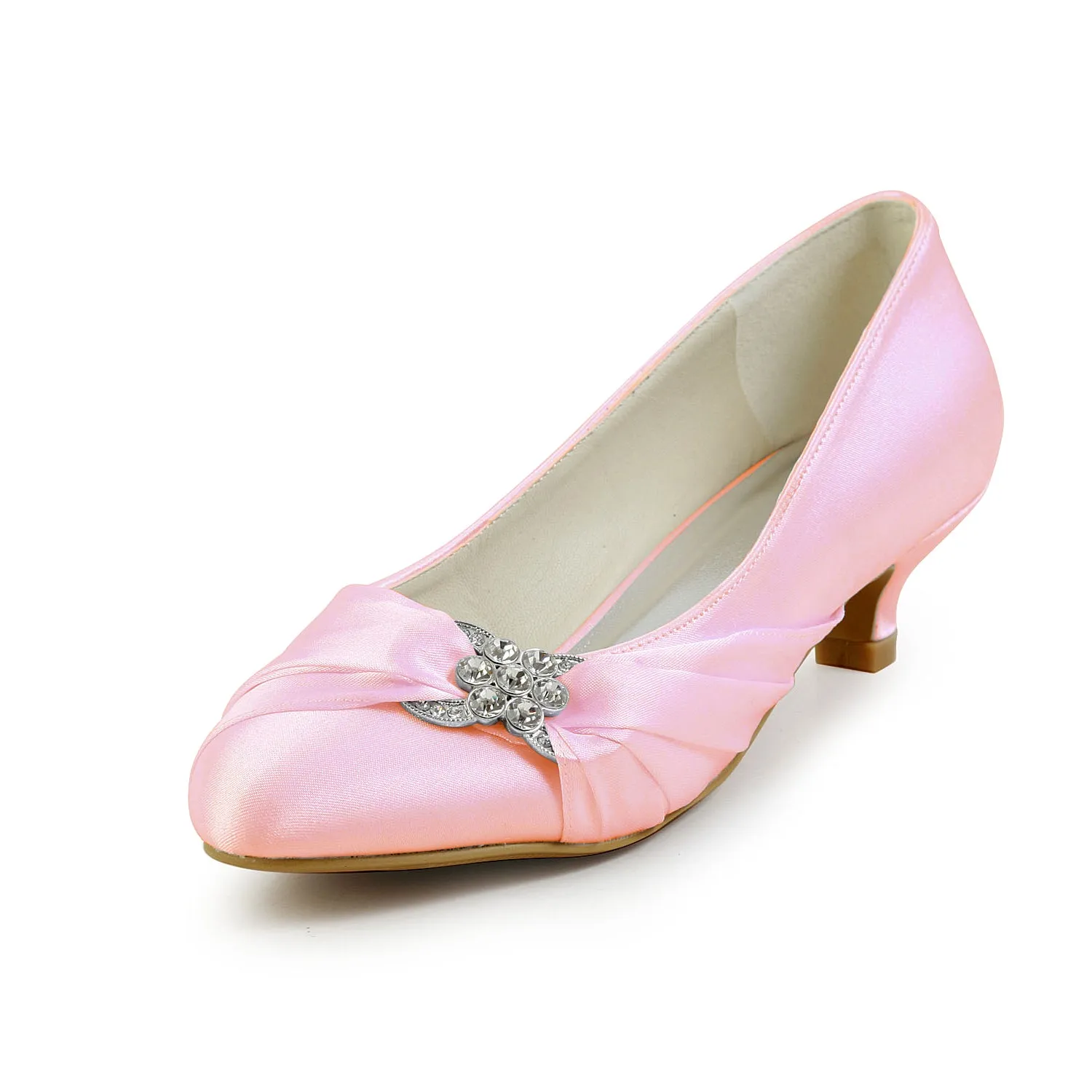 Women's Bridal Shoes Closed Toe 1.8 Low Heel Comfort Satin Pumps Crystal Wedding Shoes Low Heel Clarks Dress Shoes