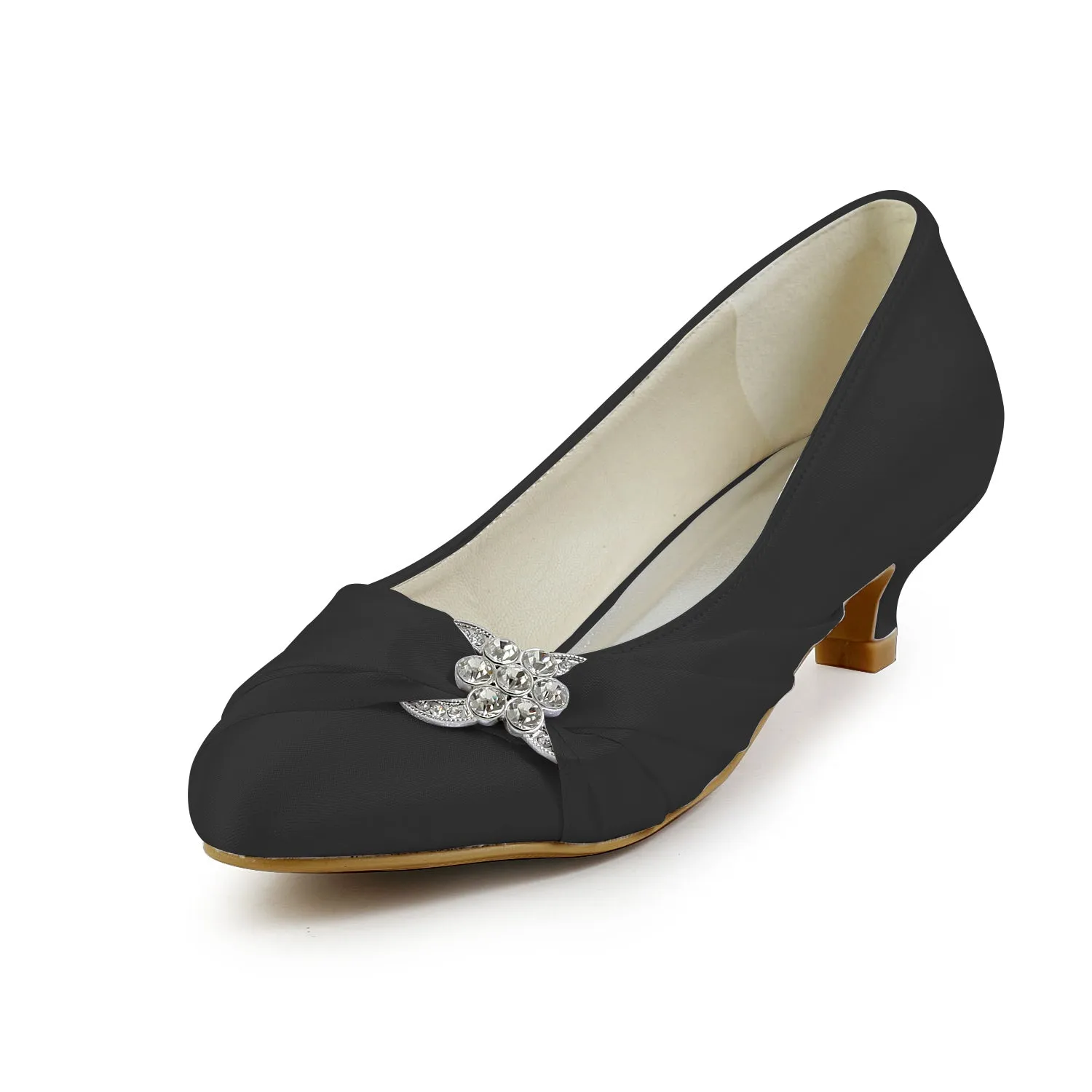 Women's Bridal Shoes Closed Toe 1.8 Low Heel Comfort Satin Pumps Crystal Wedding Shoes Orthopedic Dress Shoe