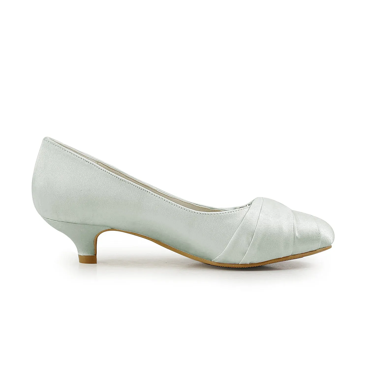 Women's Bridal Shoes Closed Toe 1.8 Low Heel Comfort Satin Pumps Crystal Wedding Shoes