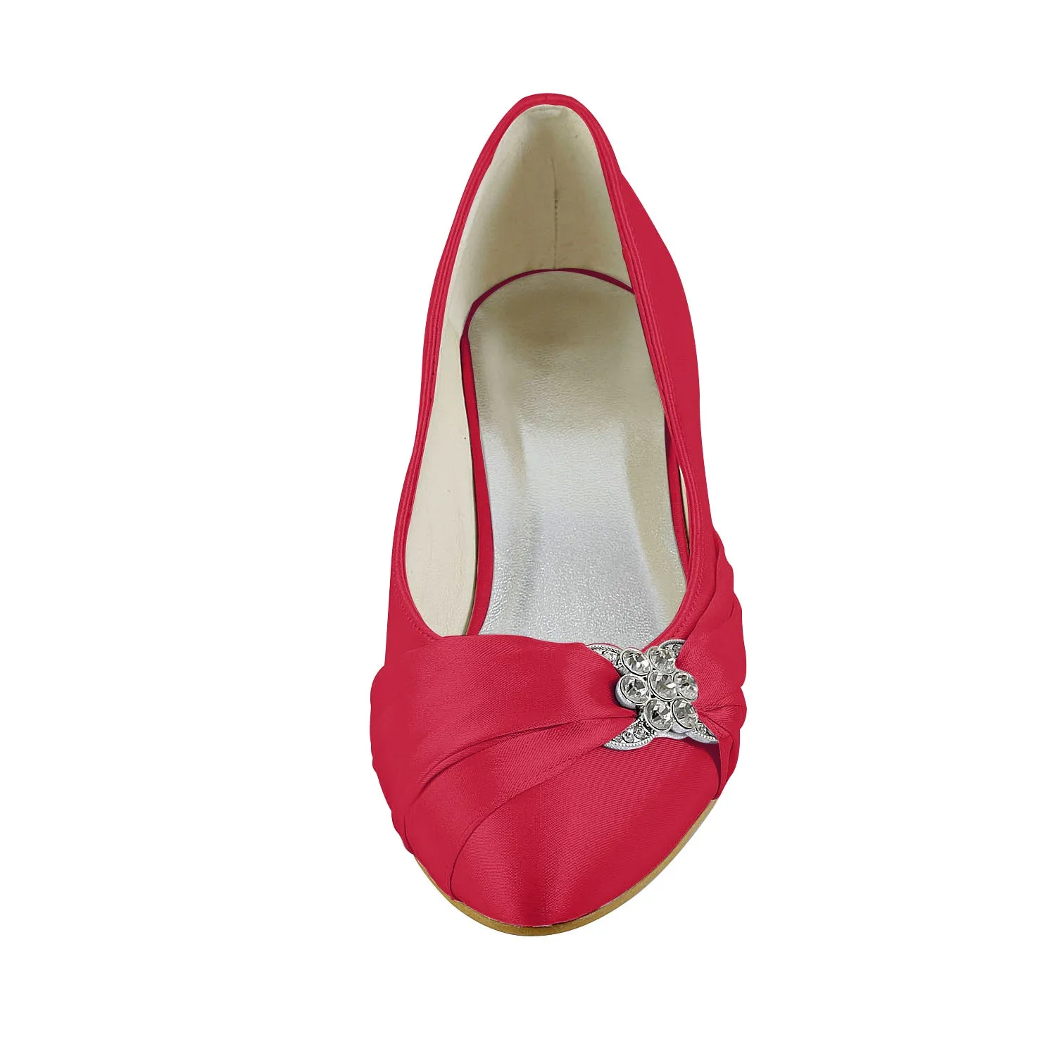 Slip Resistant Dress Shoe Women's Bridal Shoes Closed Toe 1.8 Low Heel Comfort Satin Pumps Crystal Wedding Shoes