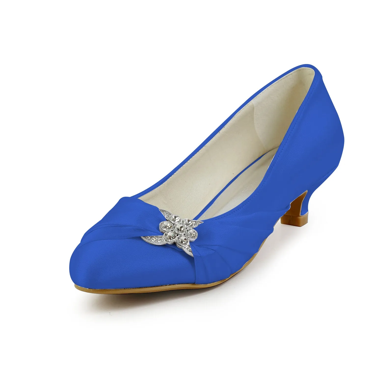 Women's Bridal Shoes Closed Toe 1.8 Low Heel Comfort Satin Pumps Crystal Wedding Shoes Closed Toe Shoes To Wear With