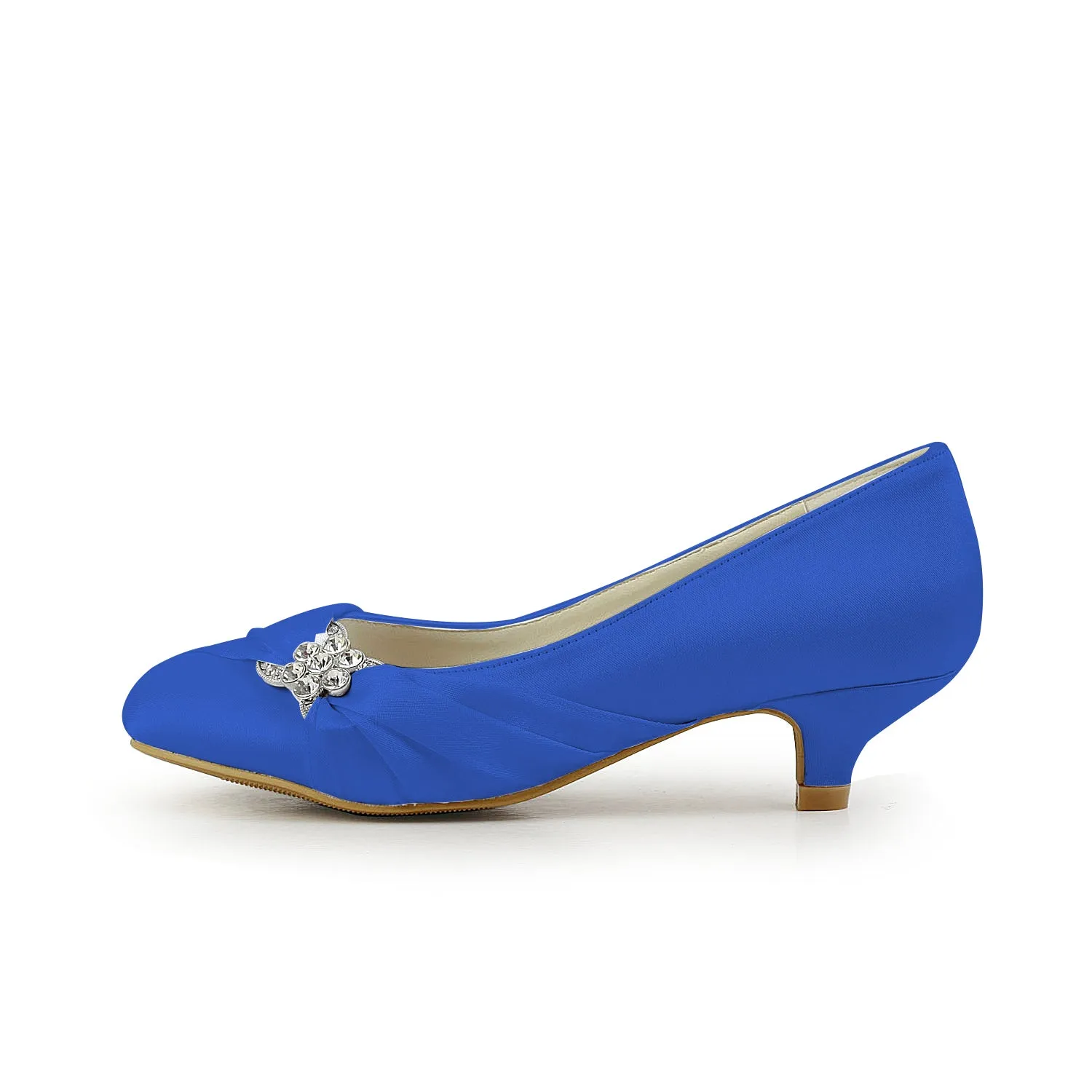 Women's Bridal Shoes Closed Toe 1.8 Low Heel Comfort Satin Pumps Crystal Wedding Shoes