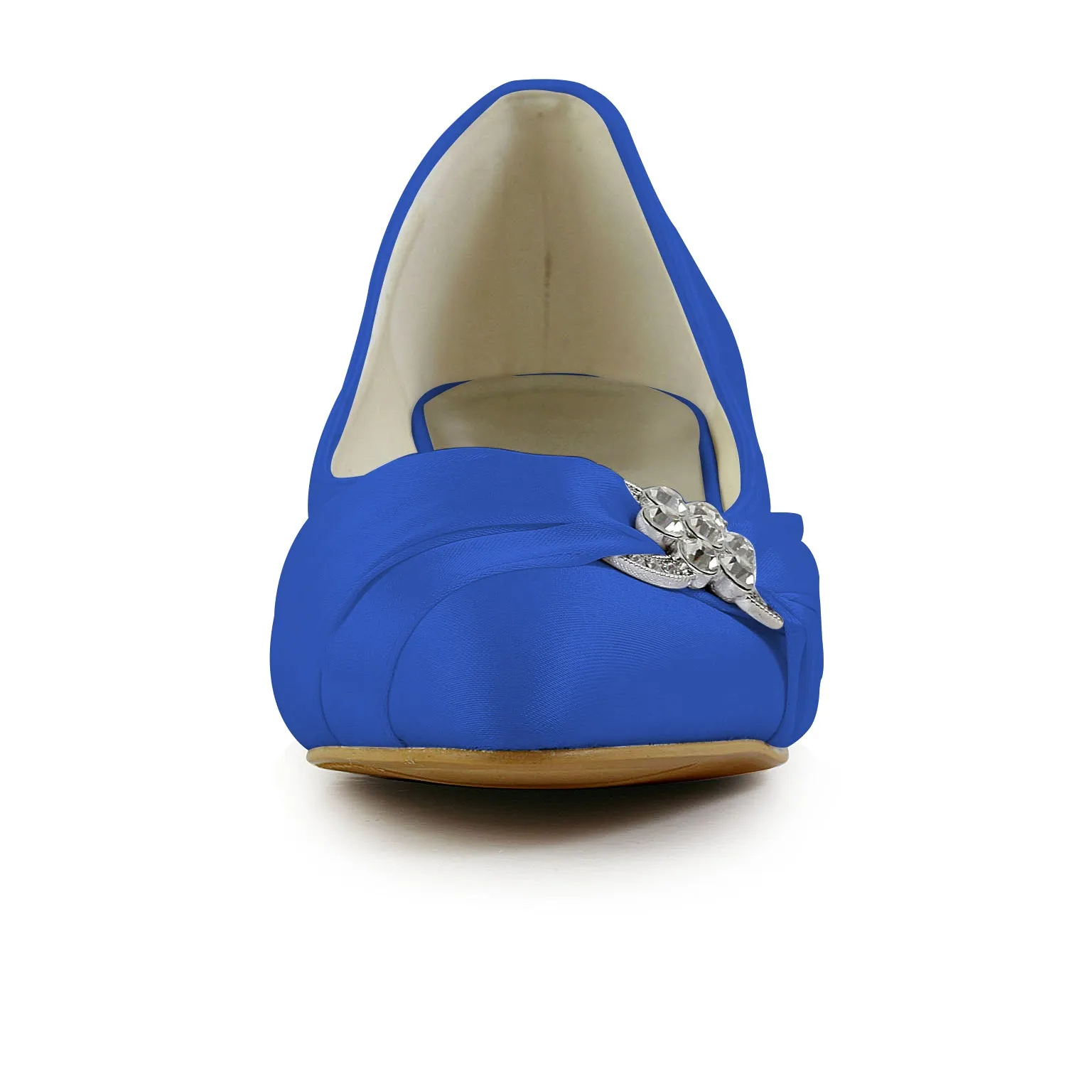 Women's Bridal Shoes Closed Toe 1.8 Low Heel Comfort Satin Pumps Crystal Wedding Shoes