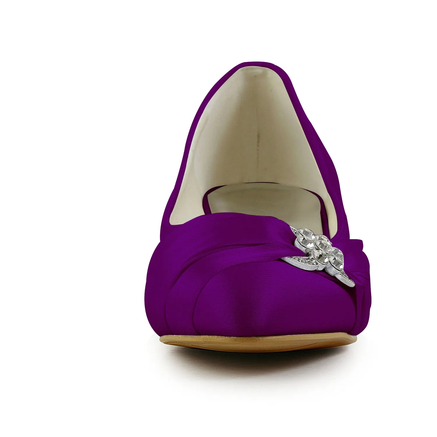 Women's Bridal Shoes Closed Toe 1.8 Low Heel Comfort Satin Pumps Crystal Wedding Shoes