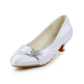 Best Dress Shoes Reddit Women's Bridal Shoes Closed Toe 1.8 Low Heel Comfort Satin Pumps Crystal Wedding Shoes