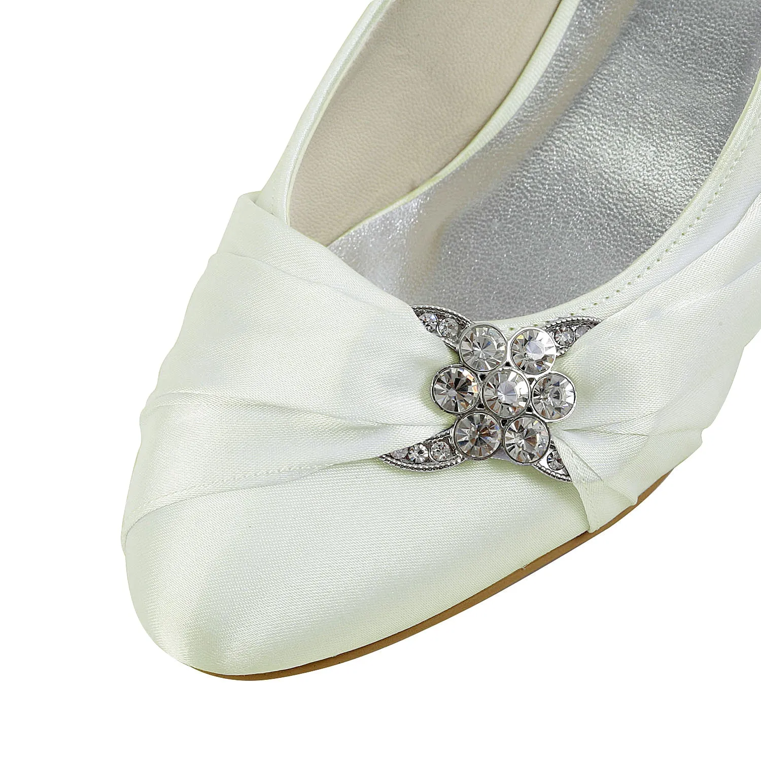 Women's Bridal Shoes Closed Toe 1.8 Low Heel Comfort Satin Pumps Crystal Wedding Shoes