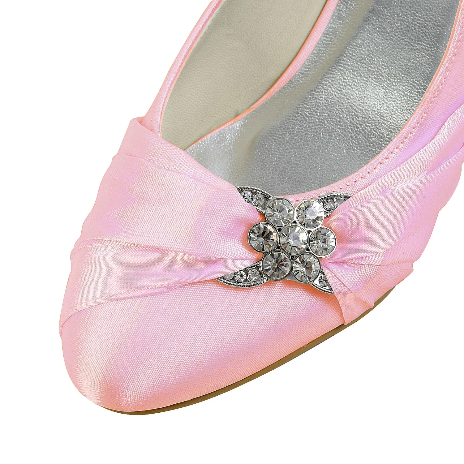 Women's Bridal Shoes Closed Toe 1.8 Low Heel Comfort Satin Pumps Crystal Wedding Shoes Low Heel Dress Shoes Near Me