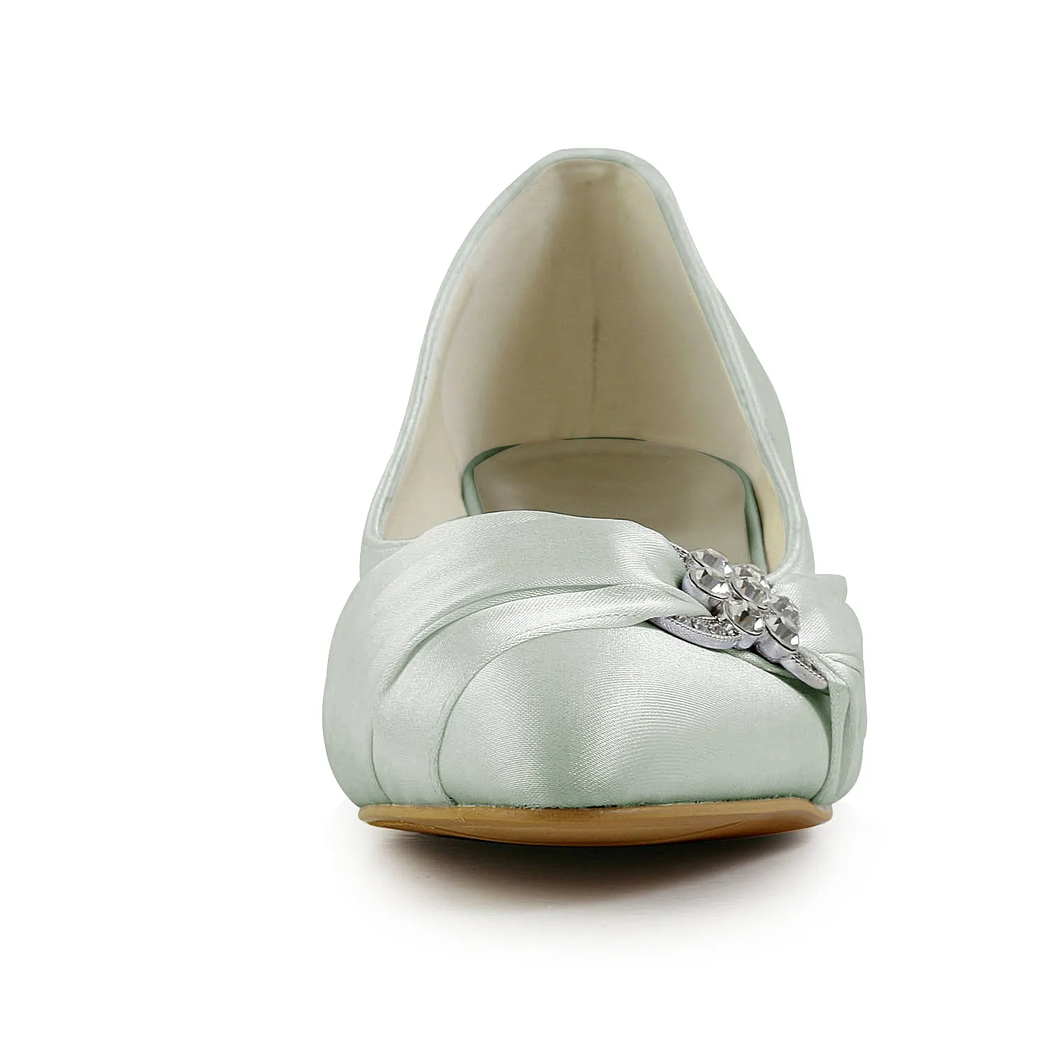 Women's Bridal Shoes Closed Toe 1.8 Low Heel Comfort Satin Pumps Crystal Wedding Shoes