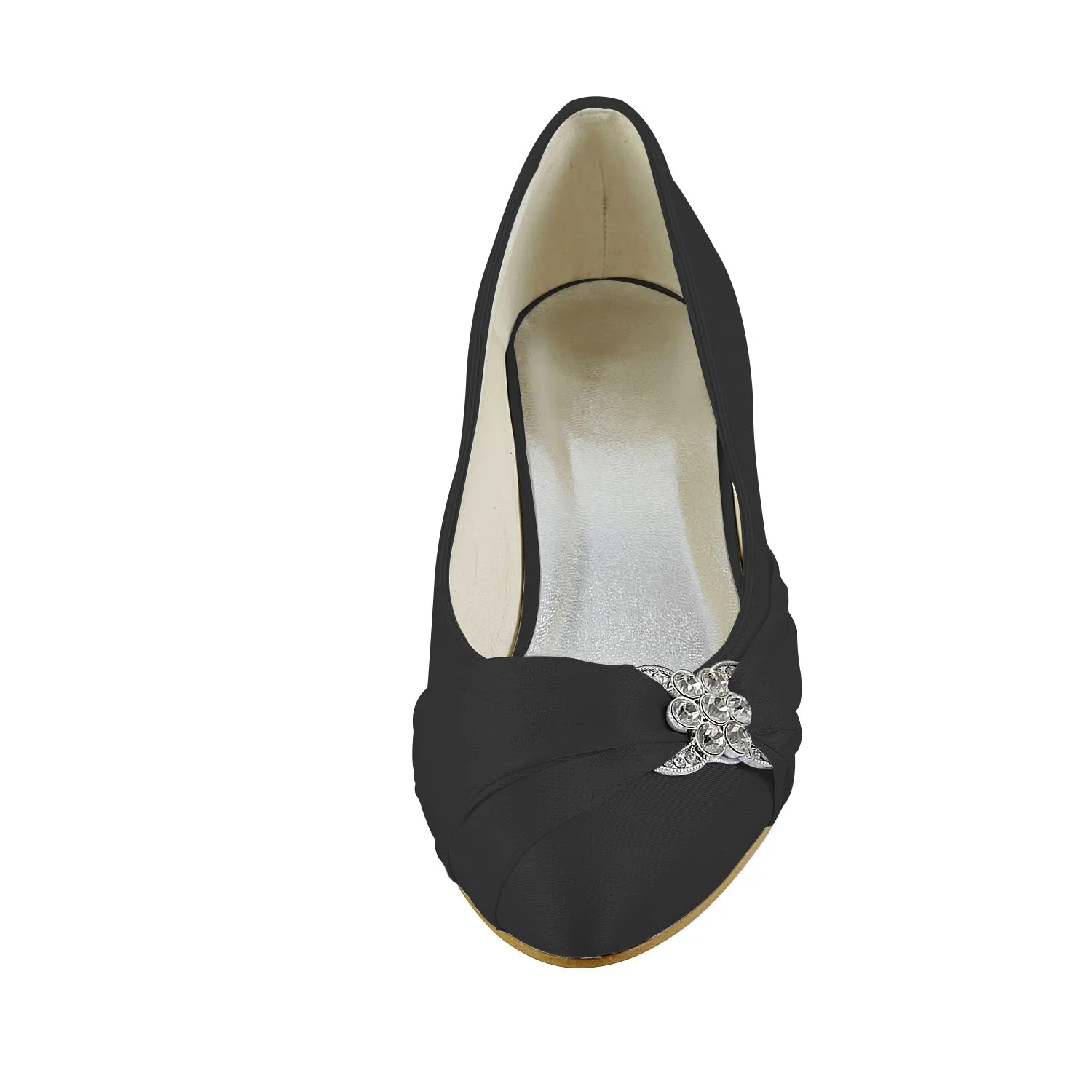 Women's Bridal Shoes Closed Toe 1.8 Low Heel Comfort Satin Pumps Crystal Wedding Shoes Business Dress Code Shoes