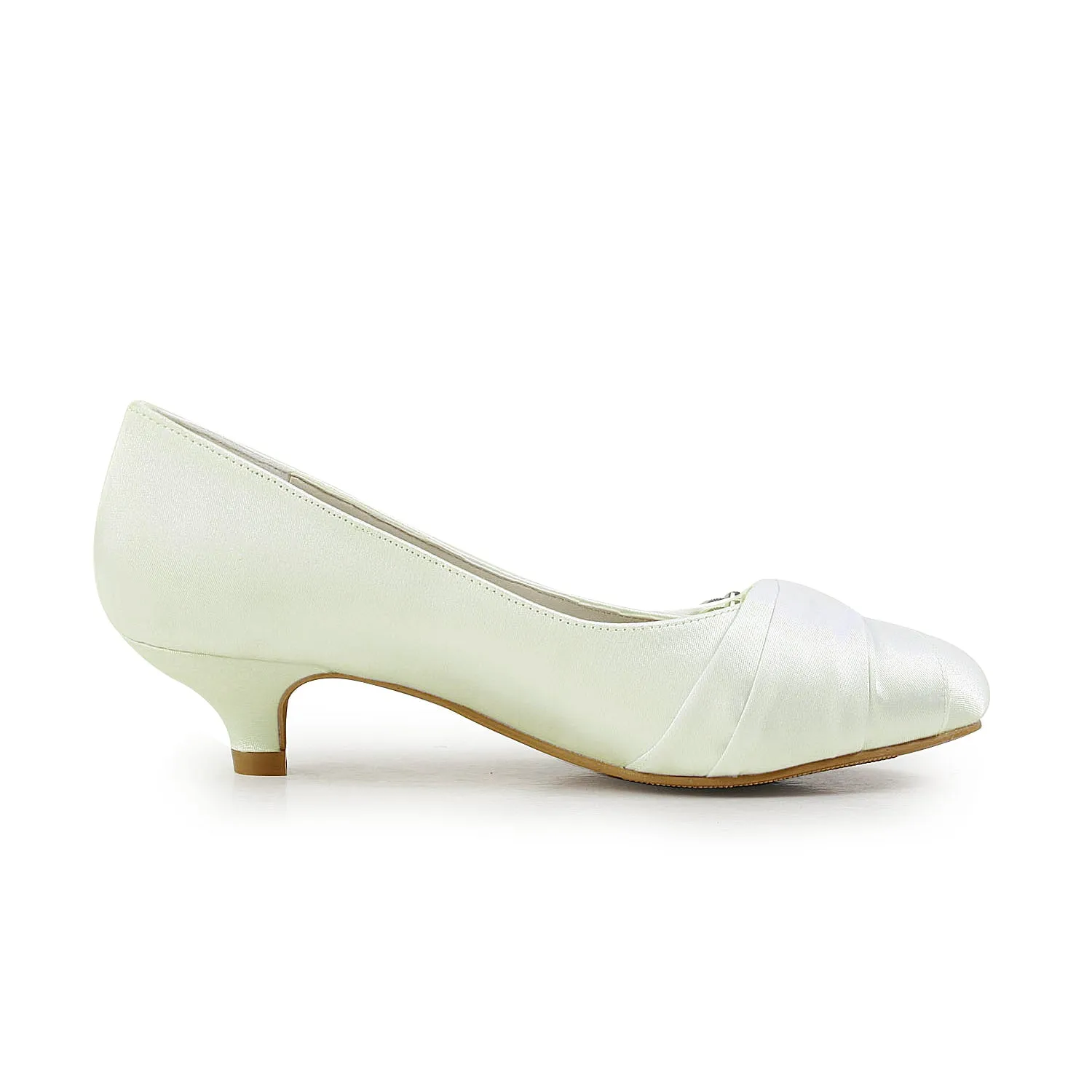 Women's Bridal Shoes Closed Toe 1.8 Low Heel Comfort Satin Pumps Crystal Wedding Shoes