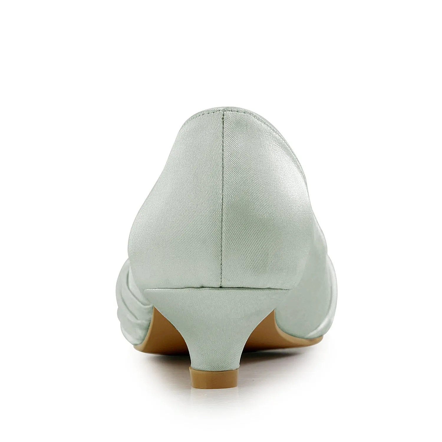 Women's Bridal Shoes Closed Toe 1.8 Low Heel Comfort Satin Pumps Crystal Wedding Shoes