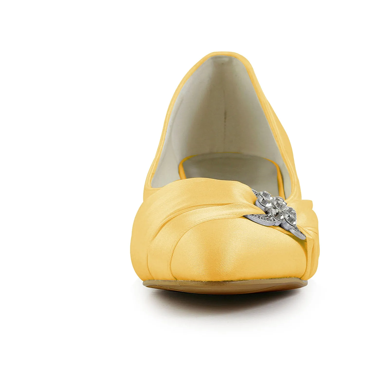 Women's Bridal Shoes Closed Toe 1.8 Low Heel Comfort Satin Pumps Crystal Wedding Shoes Comfortable Shoes With Cocktail Dress