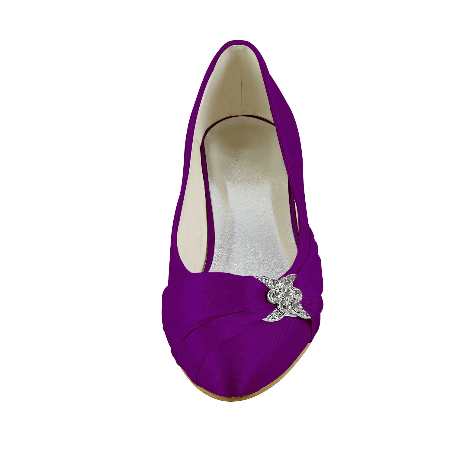 Women's Bridal Shoes Closed Toe 1.8 Low Heel Comfort Satin Pumps Crystal Wedding Shoes