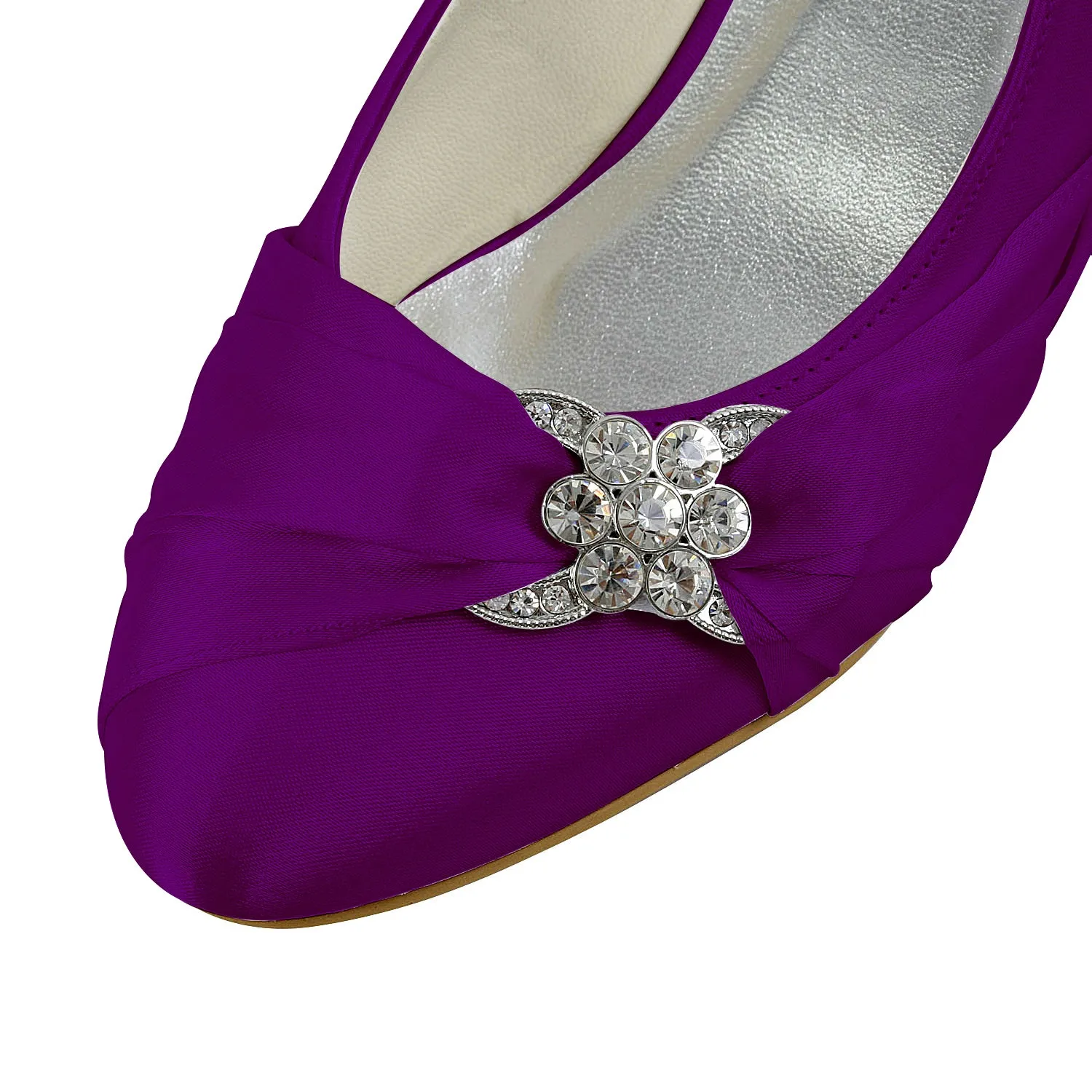 Women's Bridal Shoes Closed Toe 1.8 Low Heel Comfort Satin Pumps Crystal Wedding Shoes