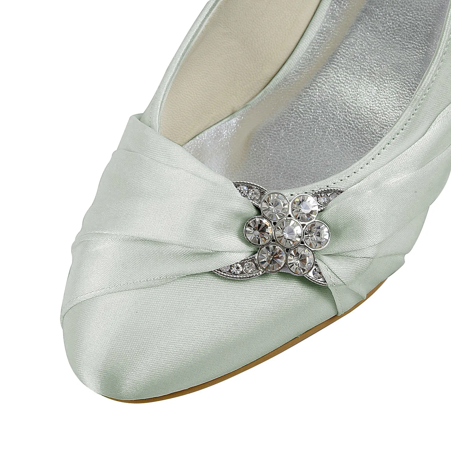 Women's Bridal Shoes Closed Toe 1.8 Low Heel Comfort Satin Pumps Crystal Wedding Shoes