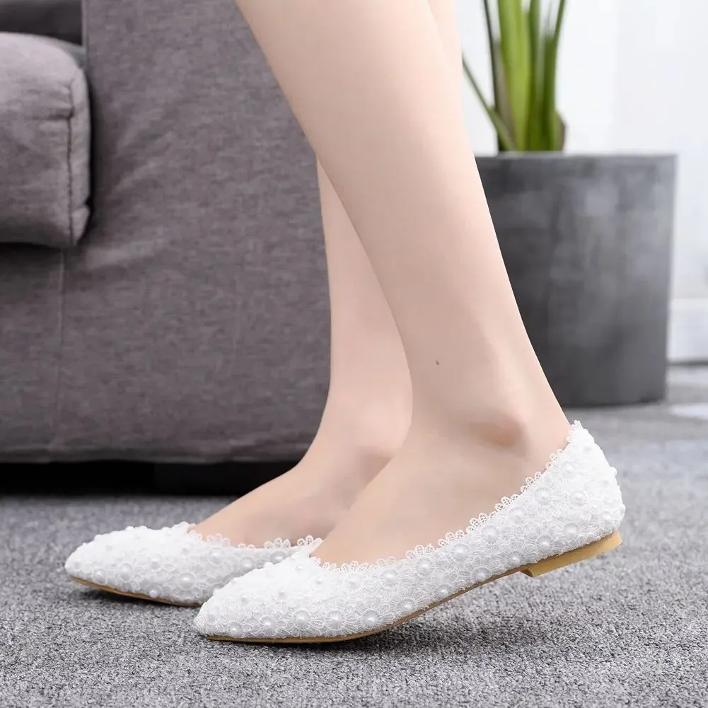 Birkenstock Dress Shoe White Lace Pearls Women Wedding Shoes Heel Casual