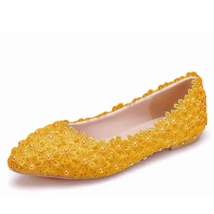 White Lace Pearls Women Wedding Shoes Heel Casual Dress Shoes Wearhouse