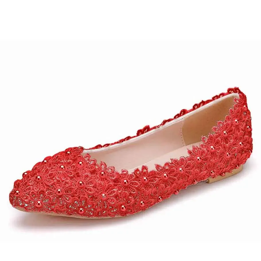 Platform Dress Shoes White Lace Pearls Women Wedding Shoes Heel Casual