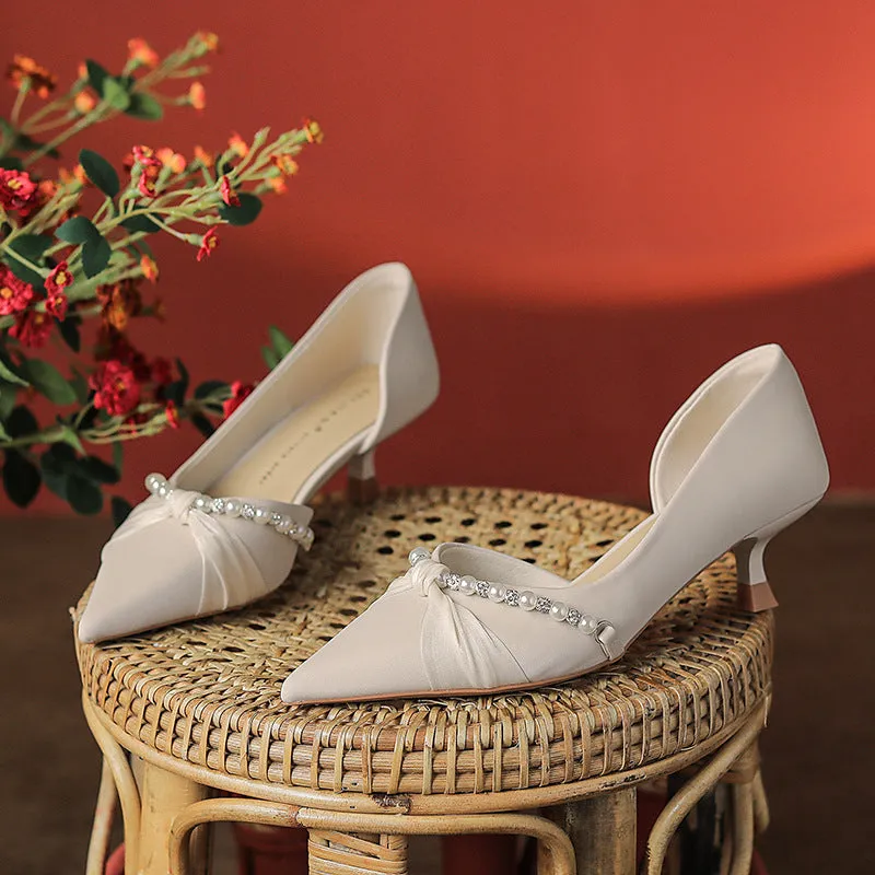 Asics High Arch Running Shoes Fairy-Inspired Pearl Twisted Knot Side Cutout Sexy Stiletto Shoes