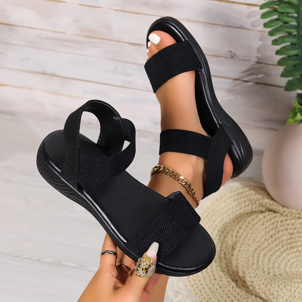 Best Shoes For Flat Footed Fashion Color-block Elastic Sandals Summer Fashion Fish Mouth Flat Shoes For Women