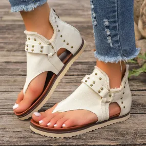 Comfortable Flat Dress Shoes Denim Thong Sandals With Rear Zipper Summer Retro Beach Flat Shoes For Women
