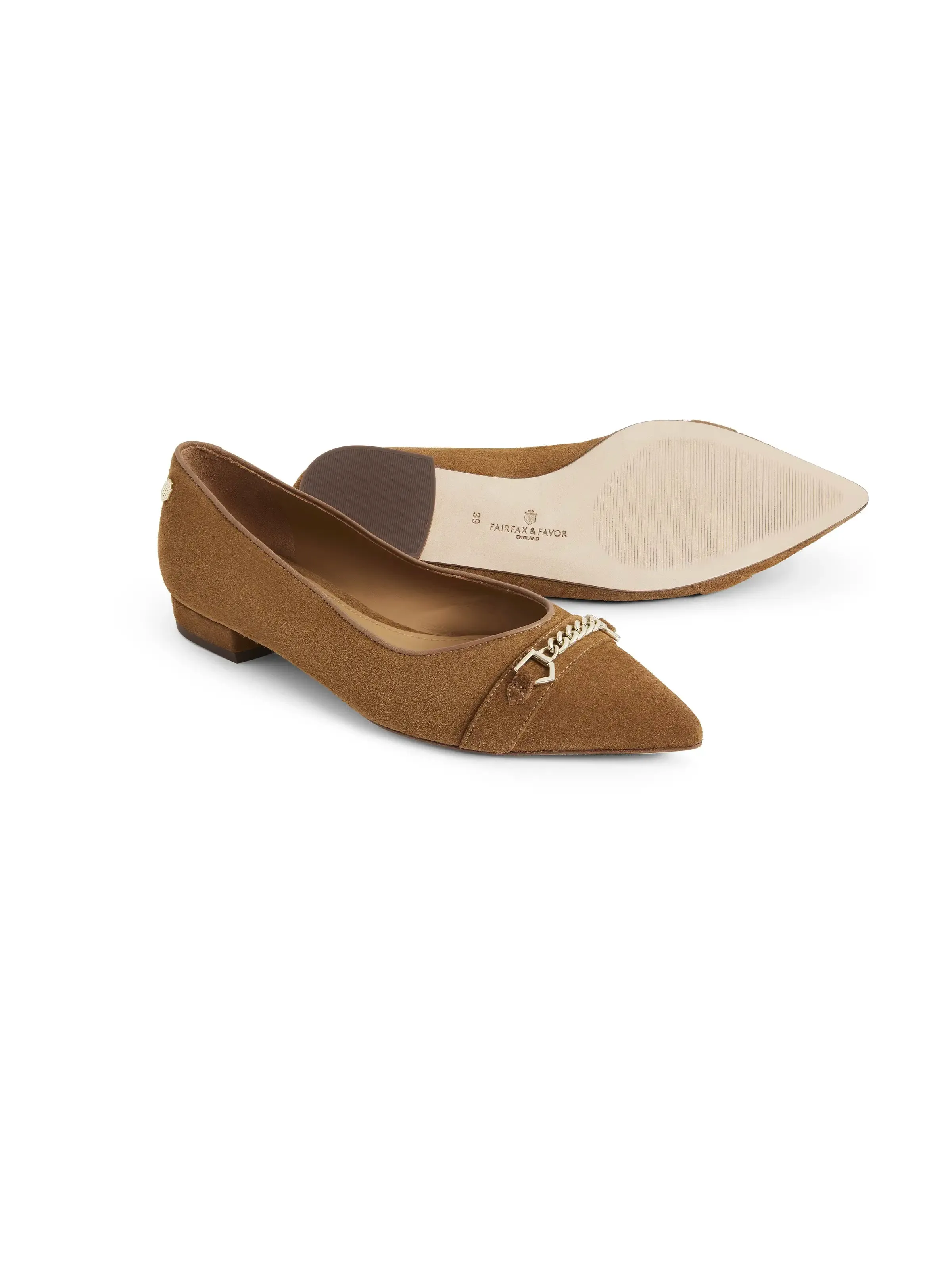 Loafers With Gold Chain Apsley Ballet Pump - Tan Suede