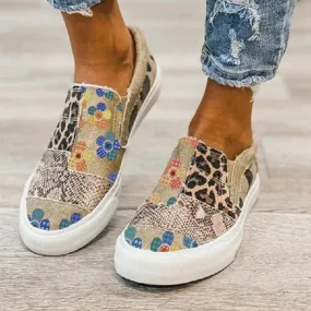 Flat Nude Shoes Women Casual Printing Canvas  Breathable Shoes With Rubber Soles